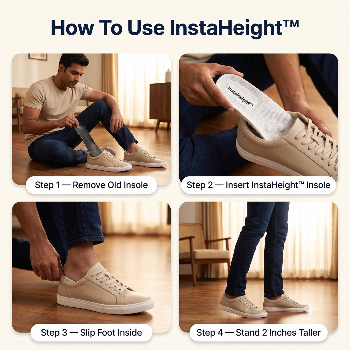 Look 2 Inches Taller Instantly Invisible Insoles with All-Day Cushion Comfort